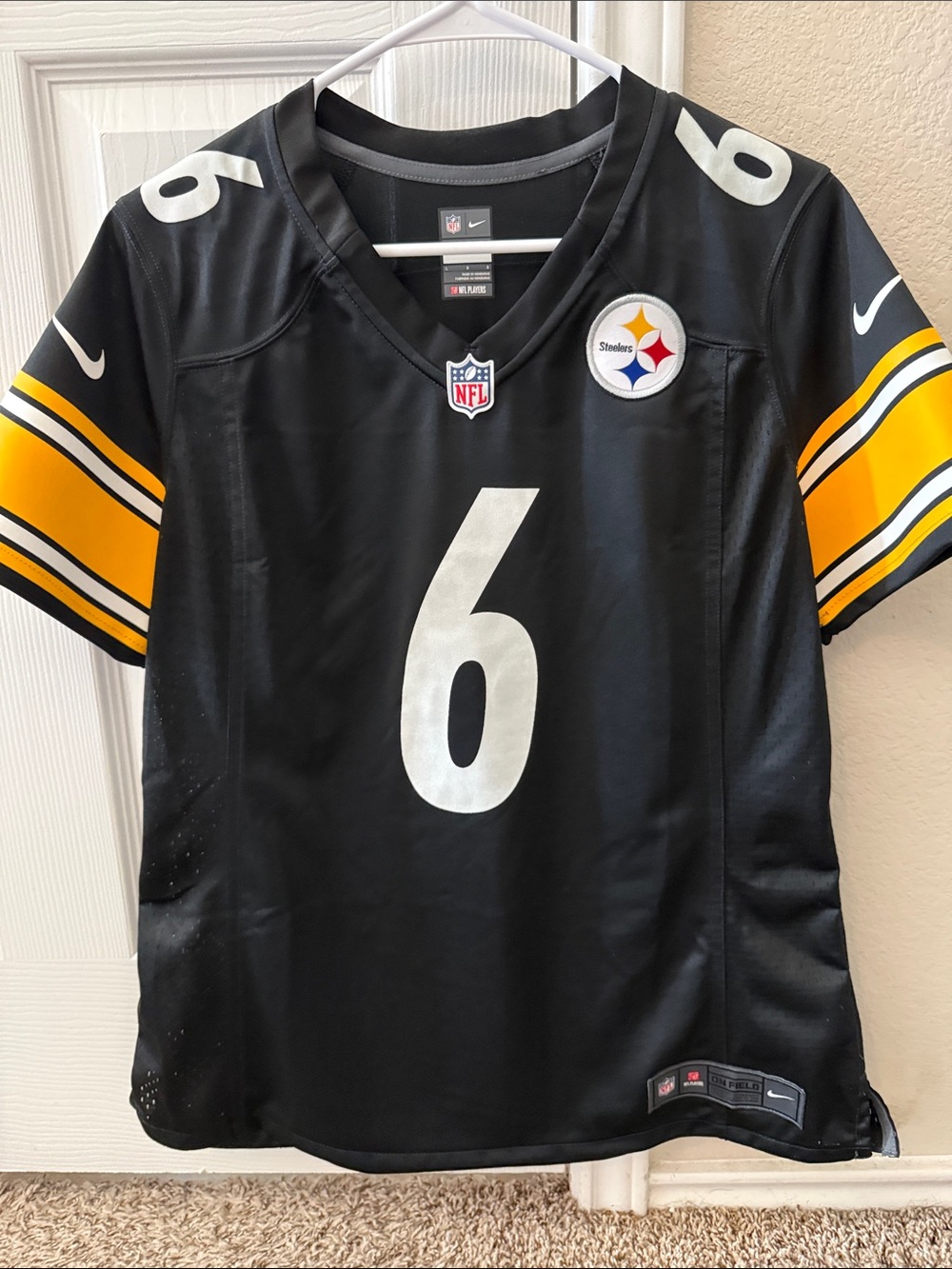 Nike Women’s Pittsburgh Steelers #6 QUEEN Black and Yellow Football Jersey